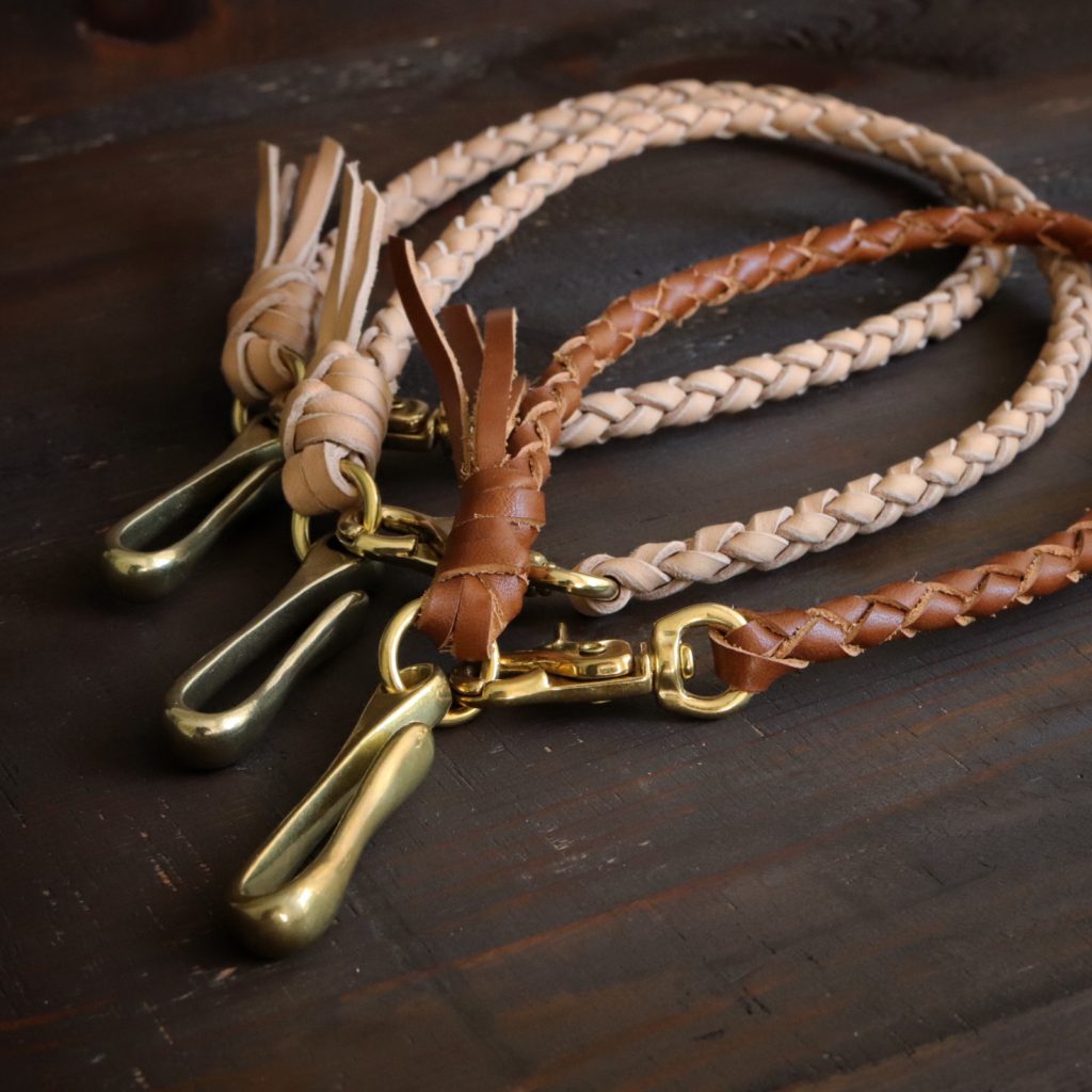 Leather Keychain w/Trigger Snap - Natural - Brass Hardware - Flat Key Ring