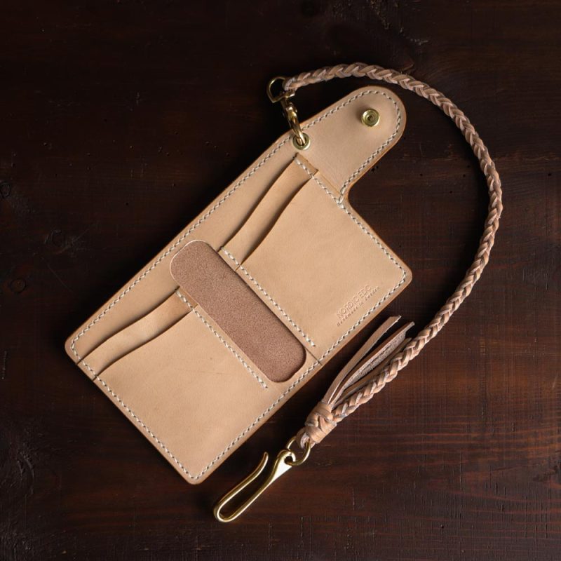 Leather Biker Wallet Natural with 6 pockets