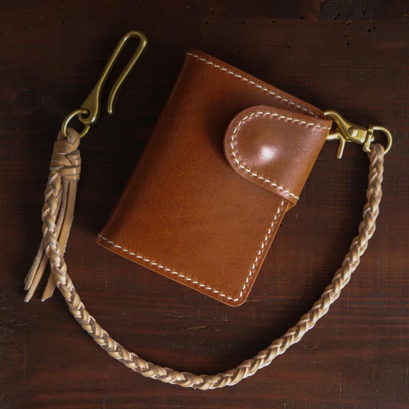 Leather Biker Wallet Brown with Lanyard