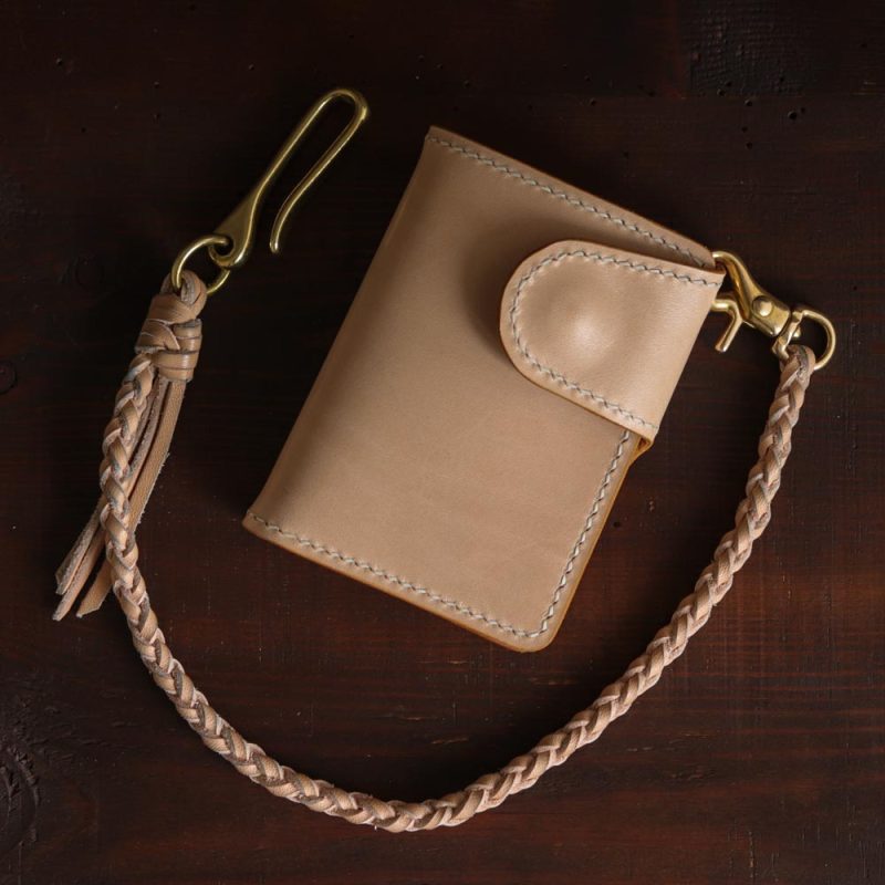 Leather Biker Wallet Natural with Lanyard