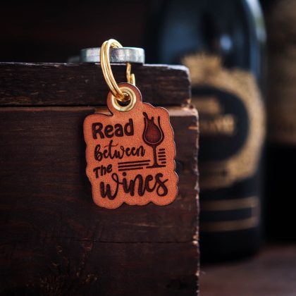 Gift for wine lovers - Read between the wines leather keychain