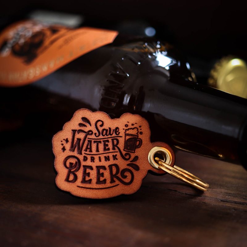Gift for beer lovers - Save water leather keychain