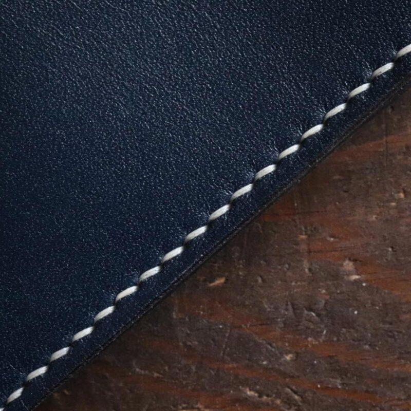 Leather trucker wallet blue saddle stitch