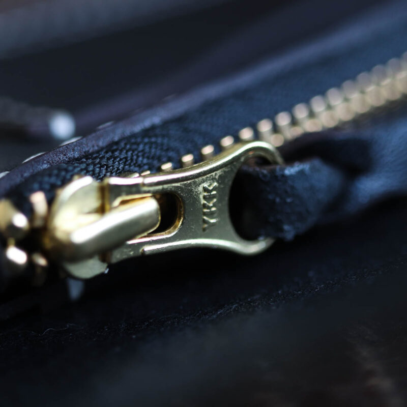 Leather trucker wallet mid Black ykk zipper