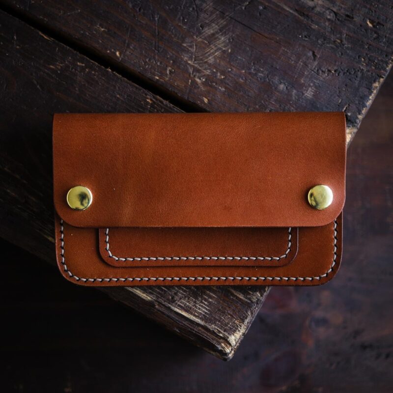 Leather trucker wallet mid Brown