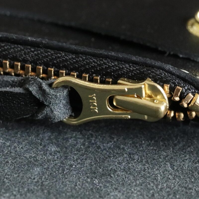 Leather trucker wallet short black ykk zipper