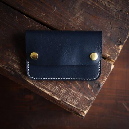 Leather trucker wallet short blue