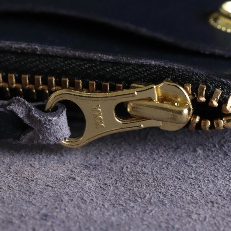 Leather trucker wallet short blue ykk zipper