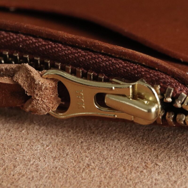 Leather trucker wallet short brown YKK zipper